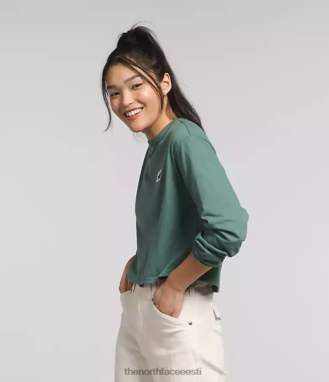 naised pikkade varrukatega pärandplaastri tee The North Face VJRZH852 Riietus tume salvei